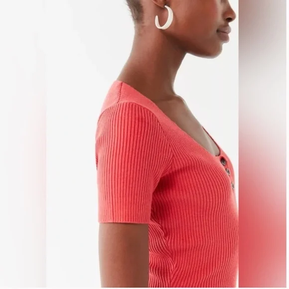 NWT Urban Outfitters Lily Button Down Bodycon Mini Ribbed Dress in Coral Size XS - Picture 3 of 9